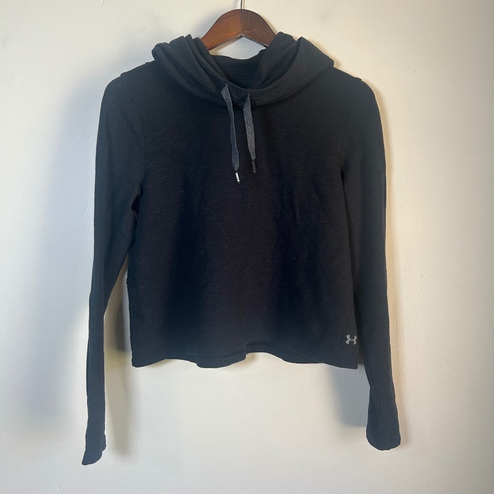 EUC Under Armour Hoodie Cowl‎ Neck Loose Fit Size S Black Cropped Pullover
